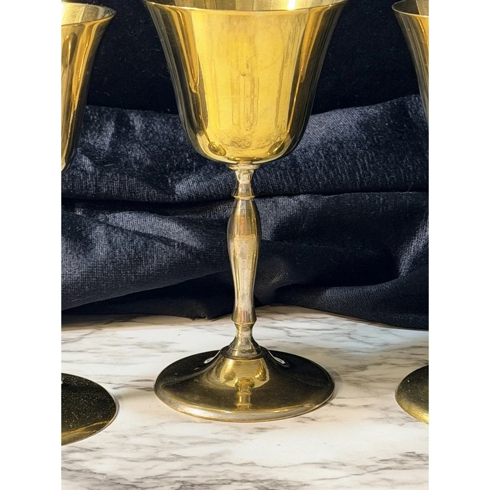 VTG 3 LEONARD EPNS GOBLETS‎ GOLD TONE 5.5